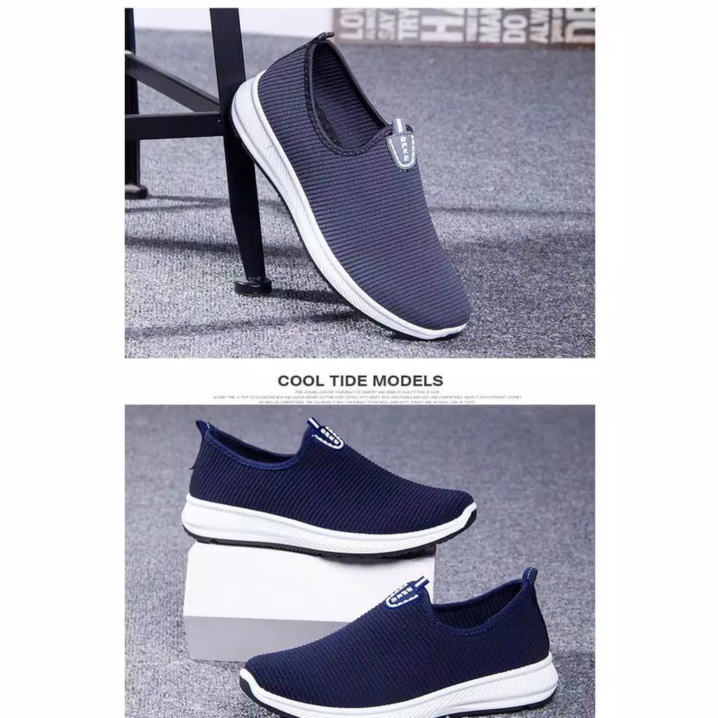 SNEAKERS COWOK HITAM BIRU MISTY  Onke Slip On Sneakers