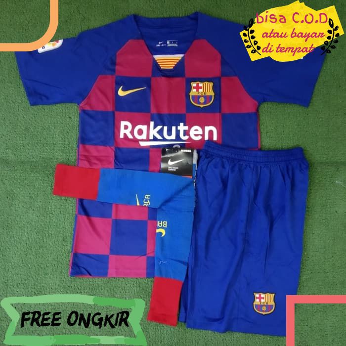 [COD]243 SETELAN LENGKAP JERSEY BAJU KAOS OBLONG POLOS PRIA FUTSAL BOLA BARCELONA HOME ORI