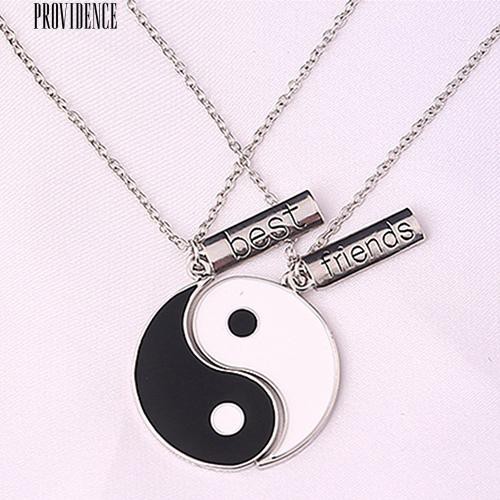 2 Pcs / Set Sahabat Tai Chi Yin Yang Diukir Bar Pendant Split Kalung Hadiah