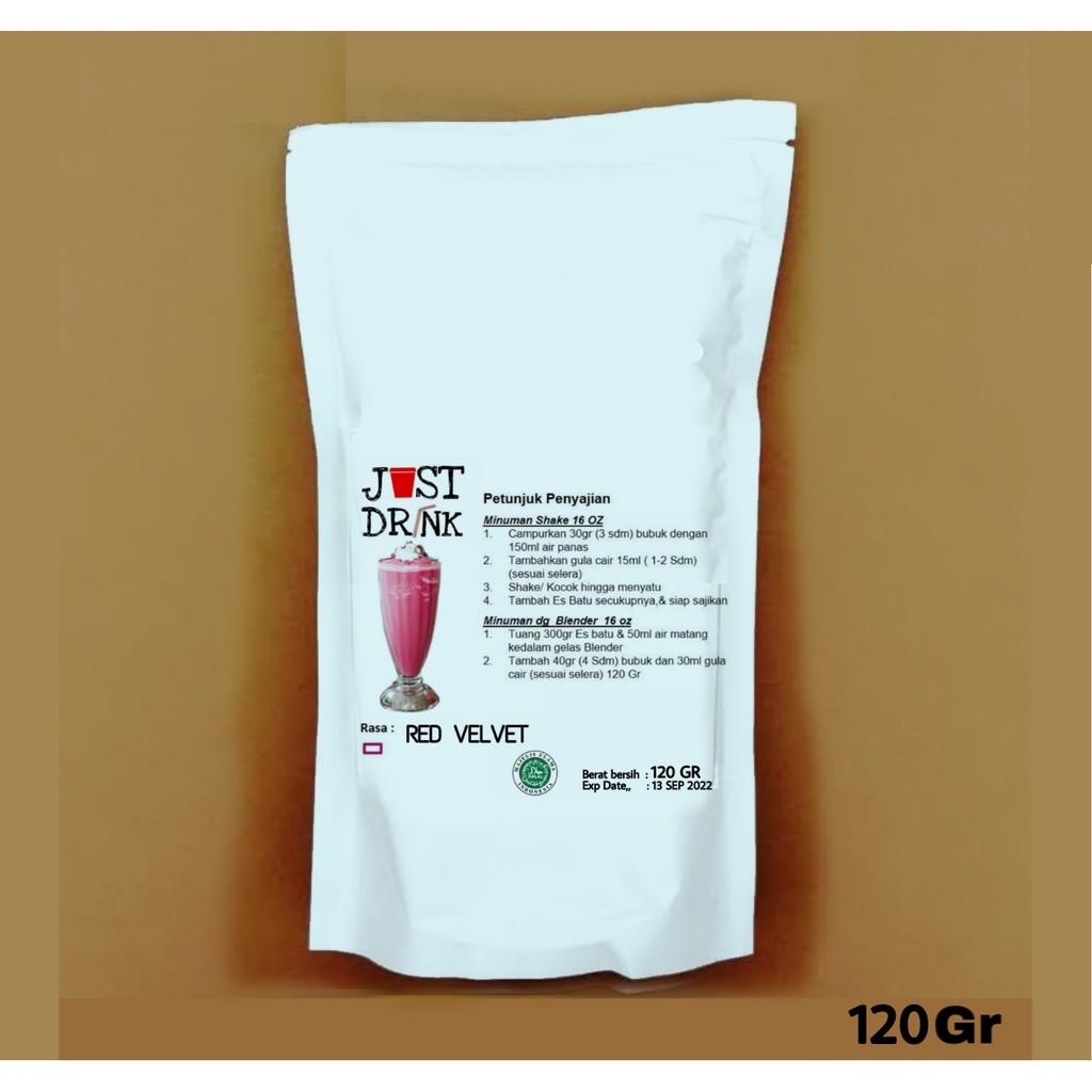 

JUST DRINK RED VELVET Bubuk Minuman KUALITAS PREMIUM Ice Blend Milk Shake RED VELVET 120 GR