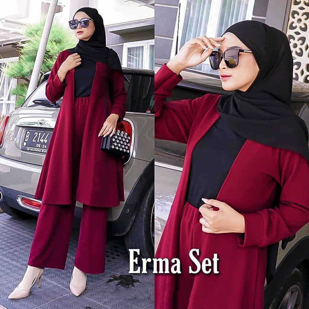 Baju Setelan Wanita Terbaru Silk Motif Kotak Modern Arimbi Original Tulus Erma Set Baju Stelan Wanit