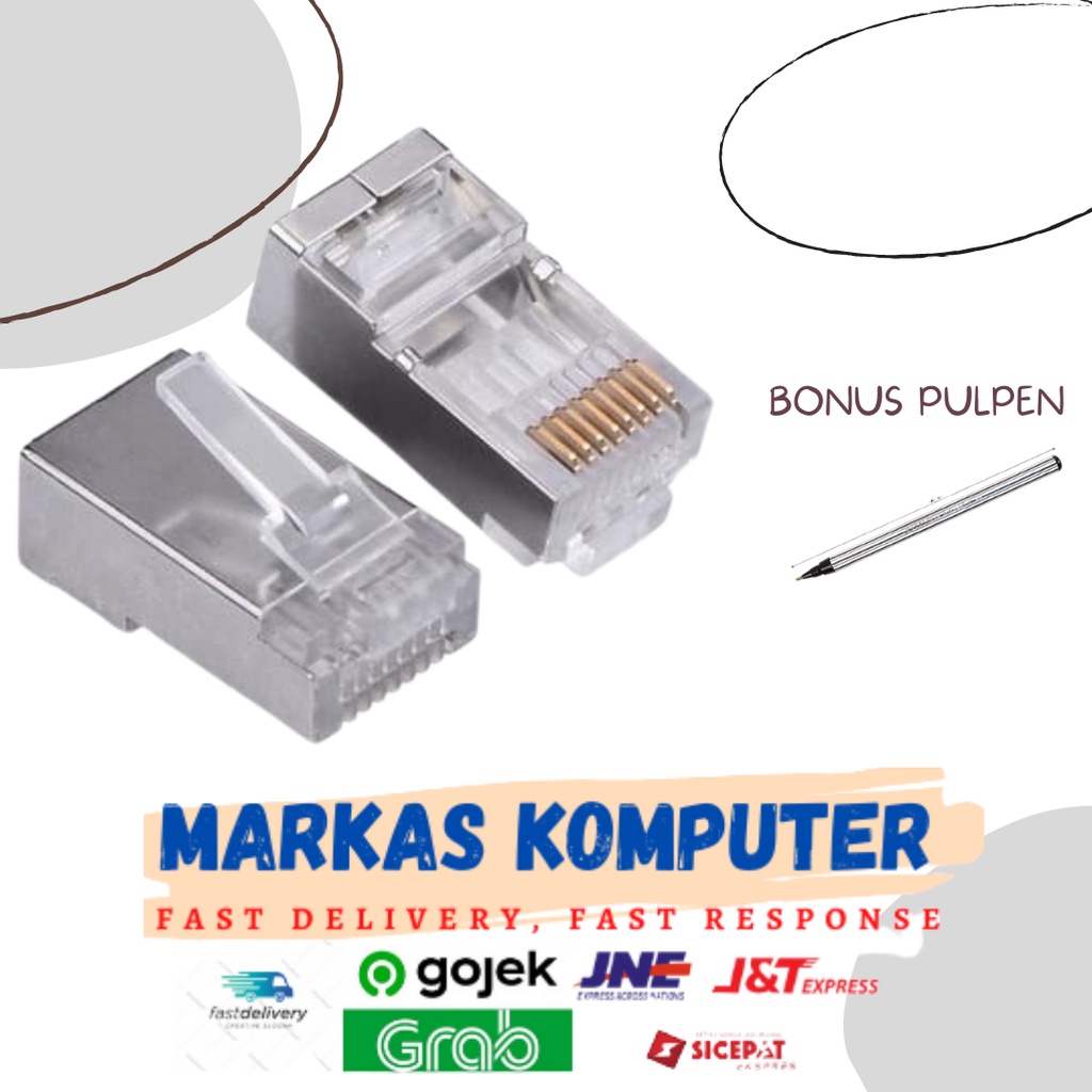 KONEKTOR RJ45 CAT 5 BESI / JACK RJ 45 LAN CAT5E BESI / RJ45 METAL 50 PCS