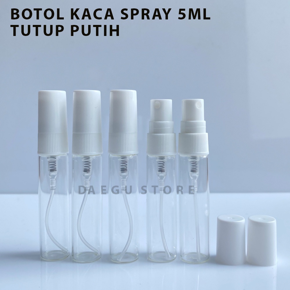 Botol Spray Kaca 5ml Parfum Refill Vial Travel Size Tutup Putih