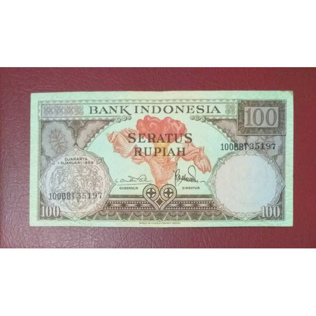 Uang Kuno Barang Antik 100 Rupiah Seri Bunga 1959