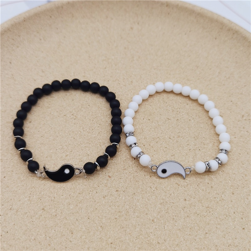 AZ245 [COD]1pcs Gelang Tali Desain Yin Yang Tai Chi Trigram Untuk Pasangan/Manik-Manik Obsidian