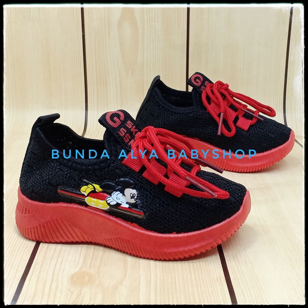 Sepatu Anak Laki Laki IMPORT Umur 2 - 5 Tahun HITAM Elastis Sepatu Anak Cowok Size 22 - 31 Kartun Lucu Alas Karet Anti Licin