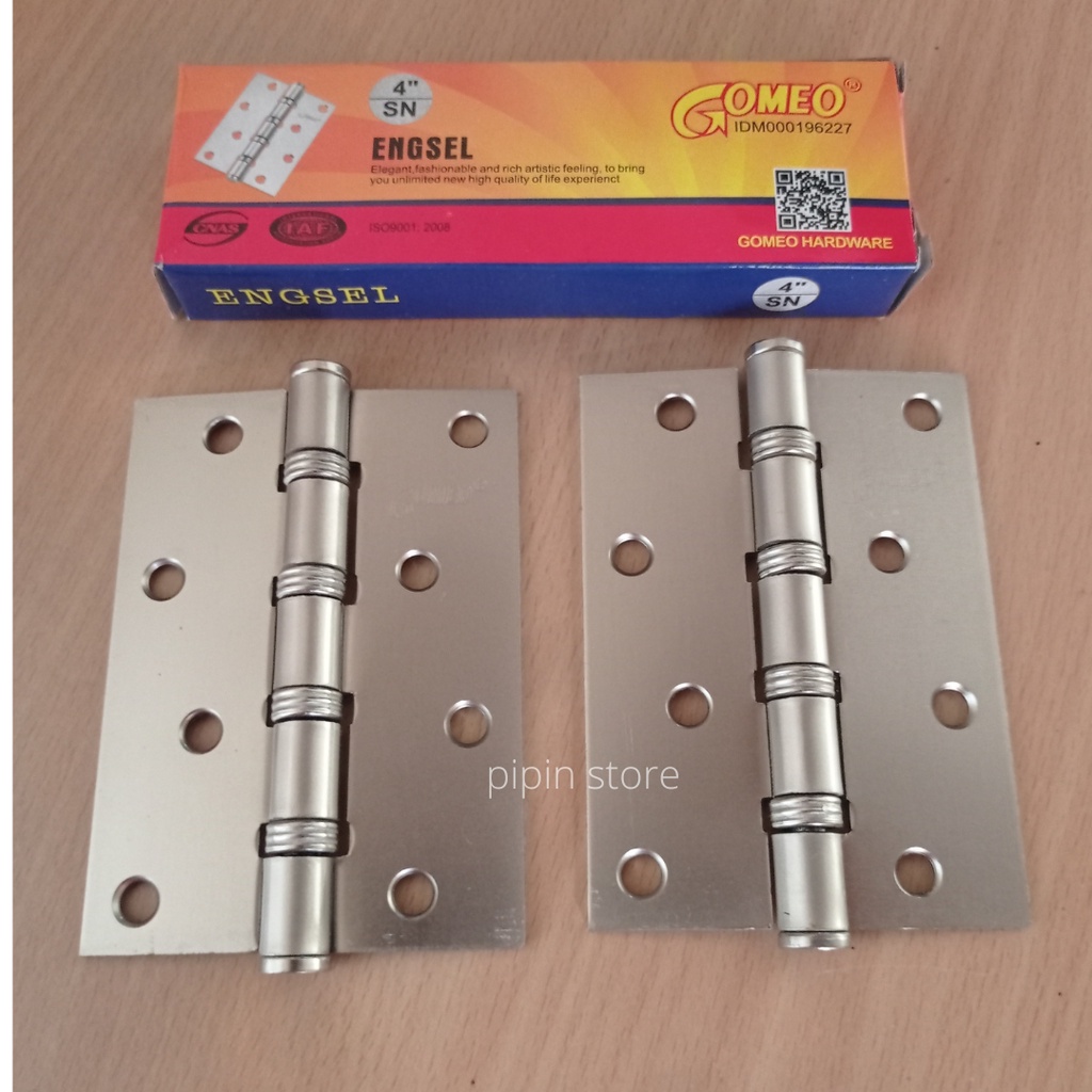 Engsel Pintu Jendela Tebal 4 Inch Stainless Gomeo Engsel Pintu Rumah 4&quot; Inci Solid Plat Besi Warna Putih Silver Crome Kuat Awet