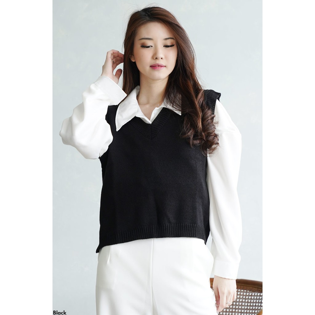 V-neck Knit Vest Rompi Rajut Wanita