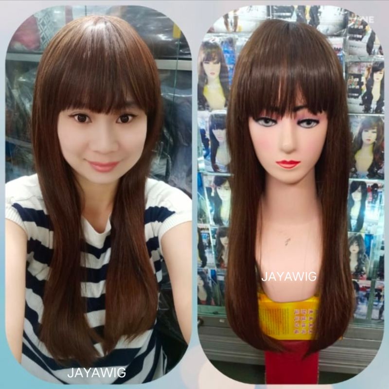 Wig Lurus Panjang Poni Depan Rambut Palsu Wanita panjang 55CM