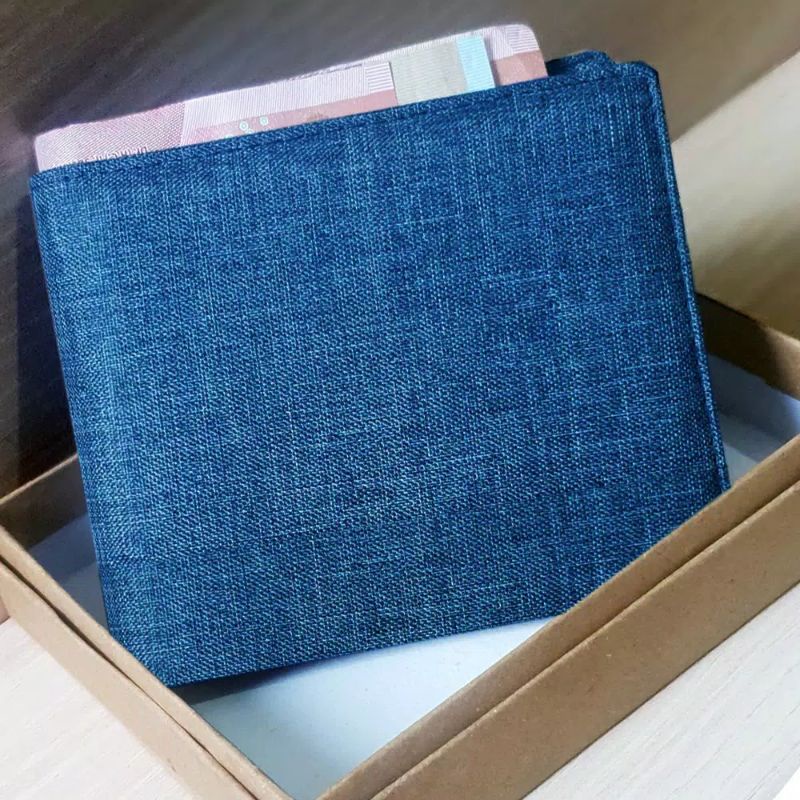 Dompet Pria Bahan Kanvas BIRU POLOS Nilon Tebal KK75 Free BOX