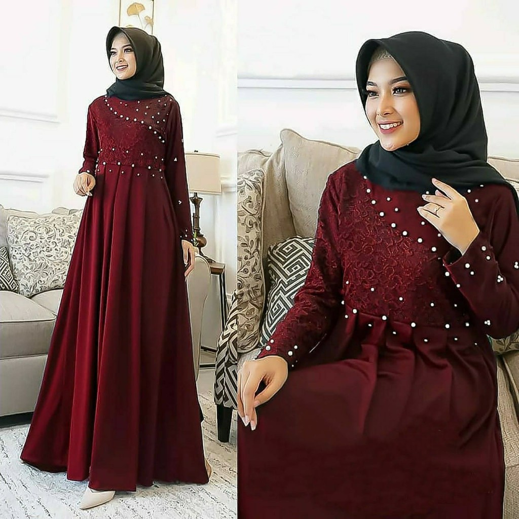 COD - Delisya Dress Gamis Brukat Mutiara Premium Fashion Gaun Pesta Kondangan Wanita Muslim Termurah.Tiara Maxy-1