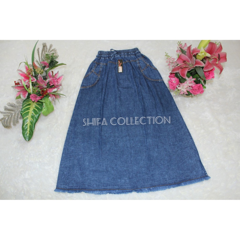 Rok Jeans / Rok Panjang / Rok Dewasa / Rok A Rawis Bahan Jeans Ukuran All Size (BB ± 40-60 kg)