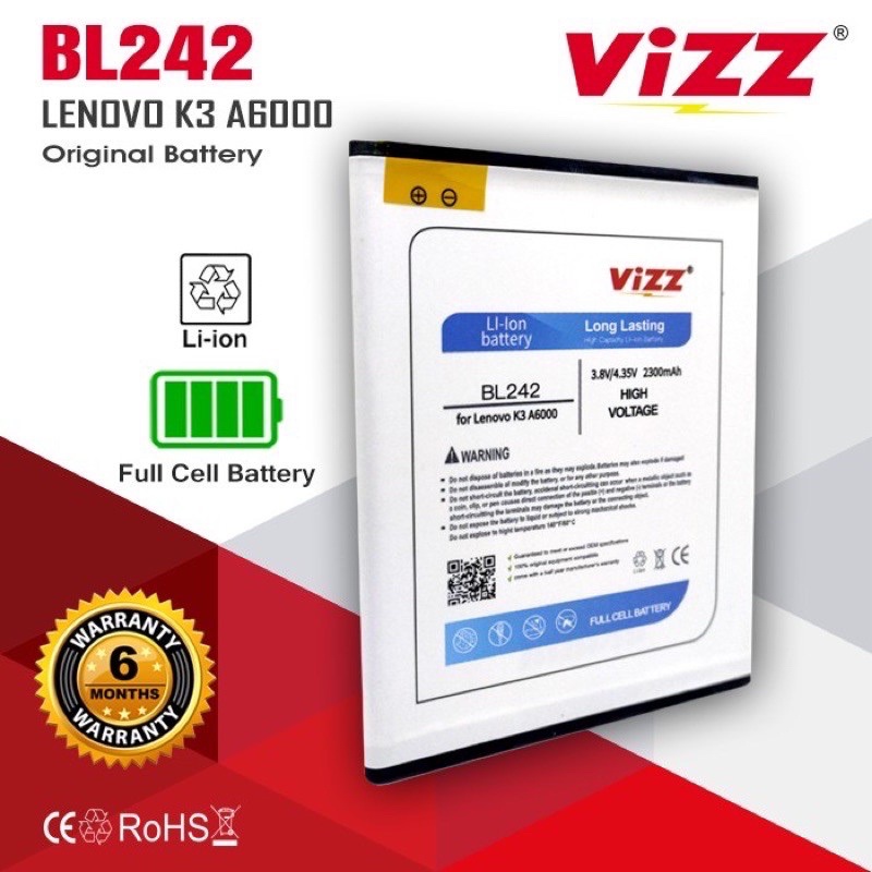 Baterai VIZZ Lenovo A6000 BL242 / Baterai Double Power Lenovo A6000