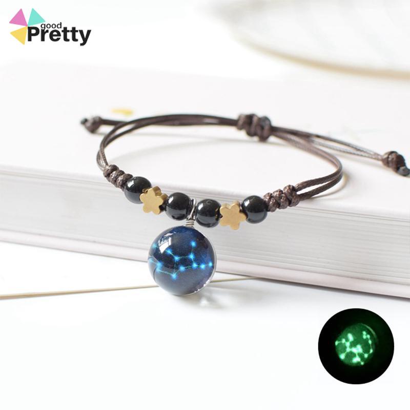 Fashion All-Match Bercahaya Dua Belas Rasi Bintang Gelang Pasangan Pacar Hadiah Perhiasan Tenunan Tangan - PD