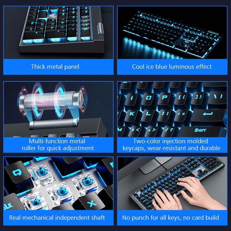 Keyboard Gaming Multimedia Mechanical AULA F3030 GREEN Backlight - GEN 2 - New MM Series - New LED Backlight Cyan effect - TRIM Design - Metal Roller - Durablity - Double Layers - KRGD Blue Switch / Keyboard / Gaming Keyboard / Mechanical Keyboard-2