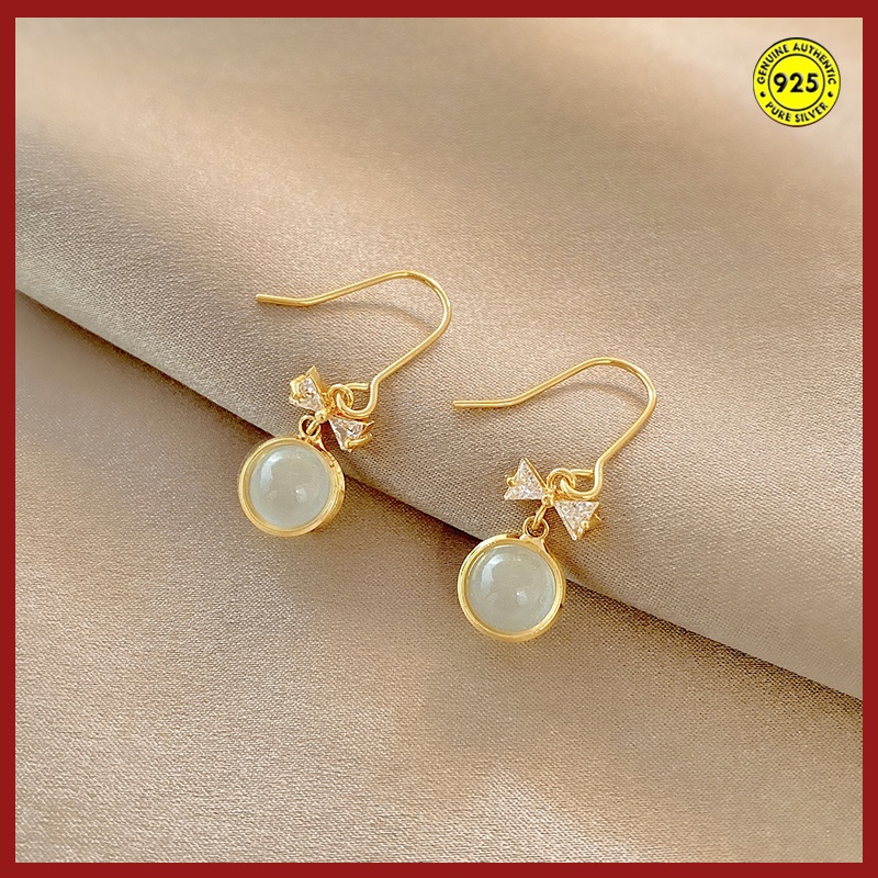 Anting Tusuk Lapis Emas 18k Desain Pita Hias Opal Untuk Wanita