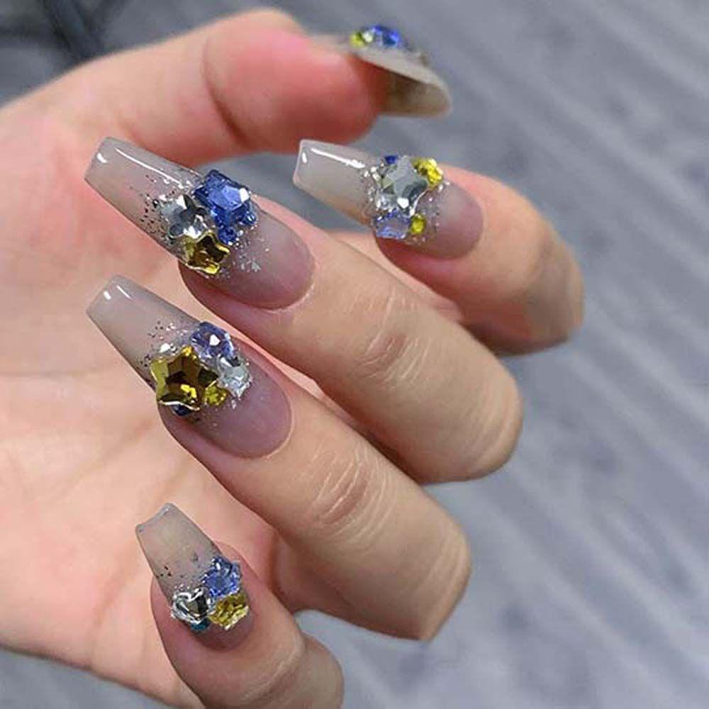 Agustinina Stars Nail Art Rhinestones Bintang Jepang Bor Kuku Fashion Manikur Aksesoris Perhiasan Kuku 3D