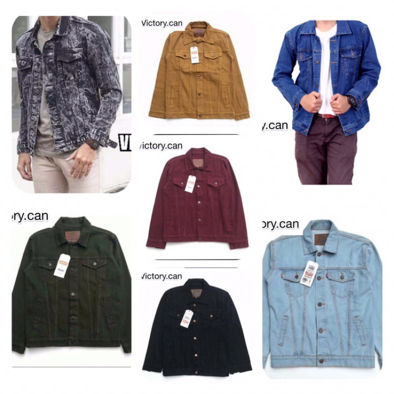 Bayar di tempat jaket jeans denim pria warna hitam sandwash hijau army maroon biru muda M L XL jumbo