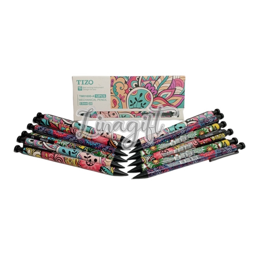 ( Ecer 1 pc ) PENSIL MEKANIK TIZZO - MECHANICAL PENCIL MOTIF BATIK / KAYU WARNA MENARIK