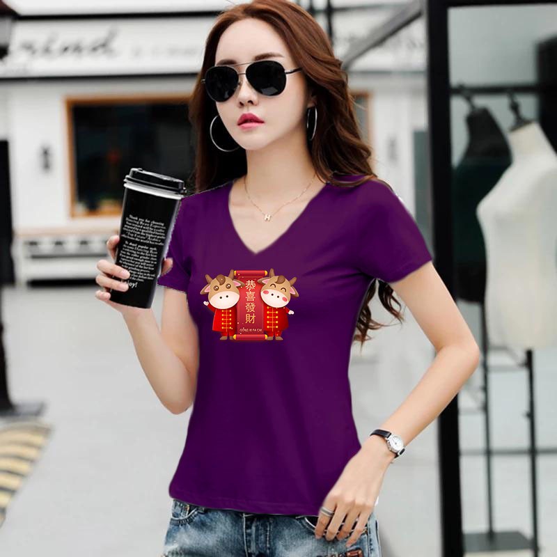 YOURTSTYLE1119 - KAOS IMLEK/ KAOS WANITA VNECK TWO COW CNY/ KAOS TERLARIS / KAOS VNECK