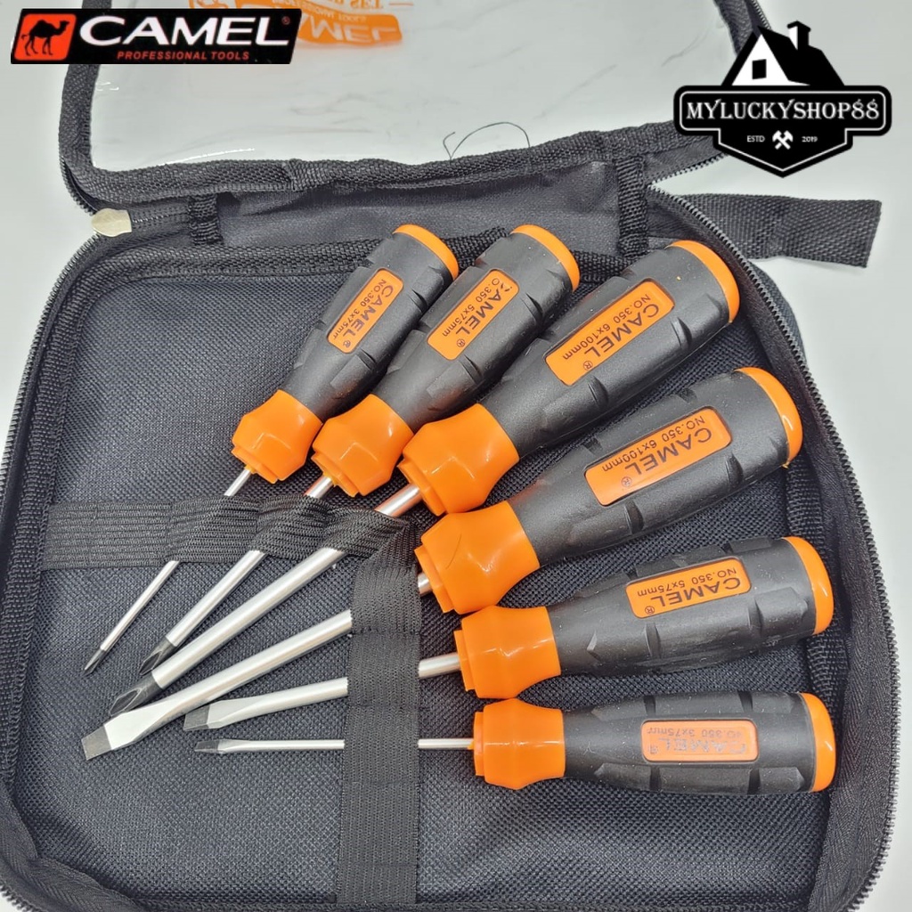 Camel Obeng Set Kombinasi 6 pcs Obeng Plus Minus Magnet 6pcs Bonus Tas