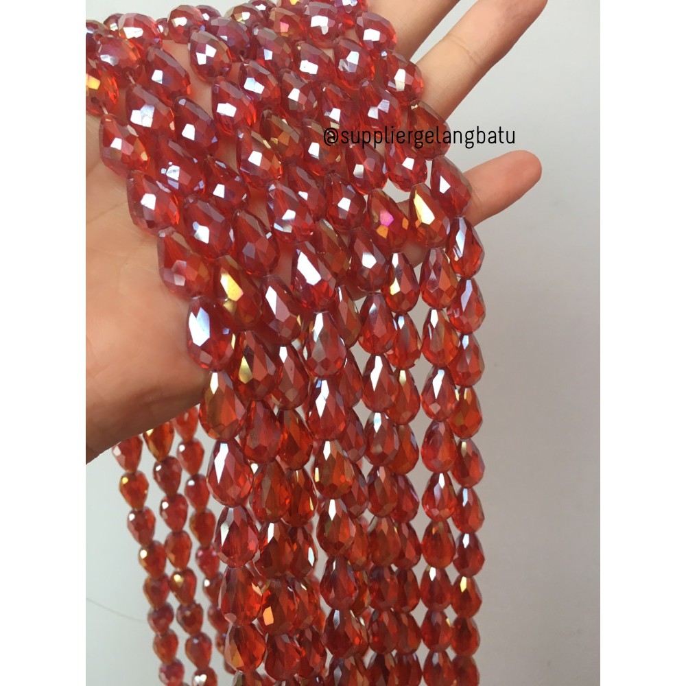 kristal Tetes ceko 15mm x 10mm RED MERAH bahan gelang kalung PREMIUM grosir craft aksesoris supplier