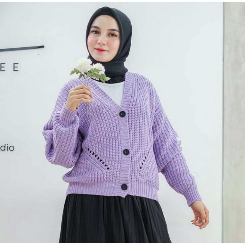 Cardigan Rajut Motif DHIYA | type 3 Get | Rajut TEBAL Premium | Pakaian Rajut Atasan Wanita-lavender