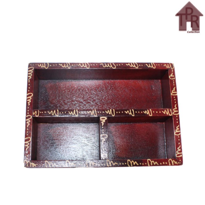 Amenities Tray / Tempat Sachet Gula Kopi Teh  / Kayu Batik 20x24cm. - Bunga Bulat Series