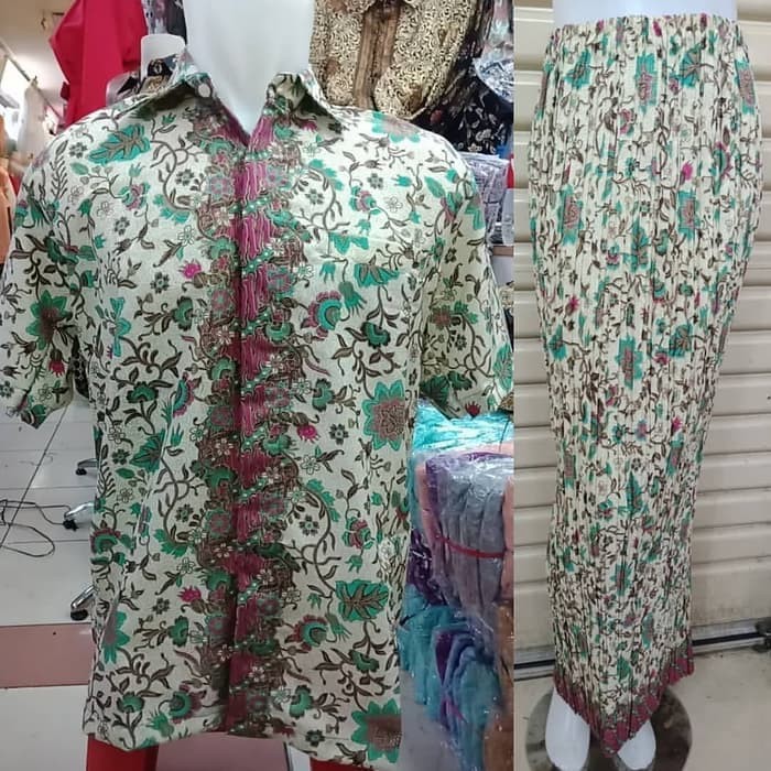 set couple rok plisket panjang dan kemeja lengan pendek