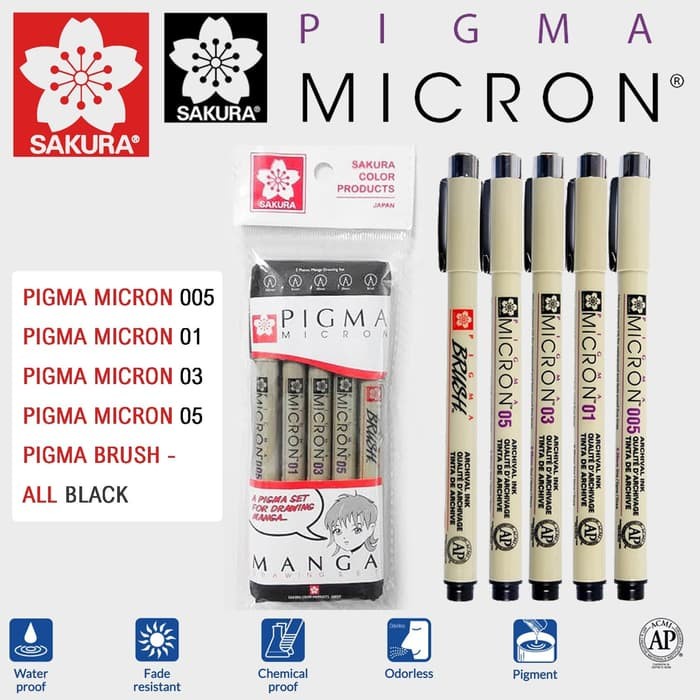 

kaligrafi-perlengkapan- sakura pigma micron drawing set 5 manga -perlengkapan-kaligrafi.