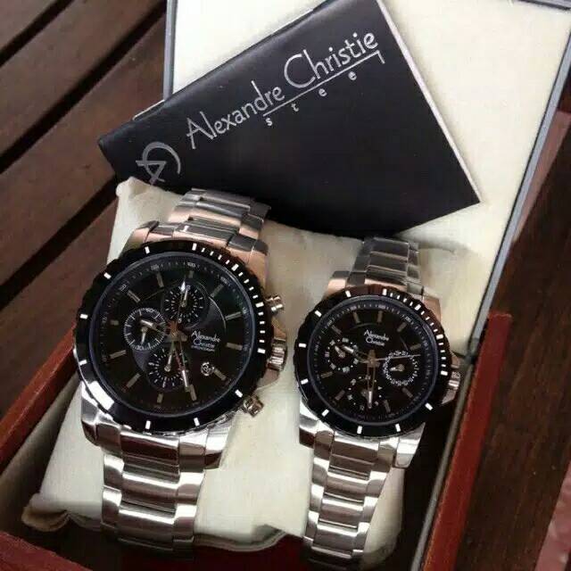 JAM TANGAN COUPLE ALEXANDRE CHRISTIE AC 4161 SILVER/BLACK ORIGINAL