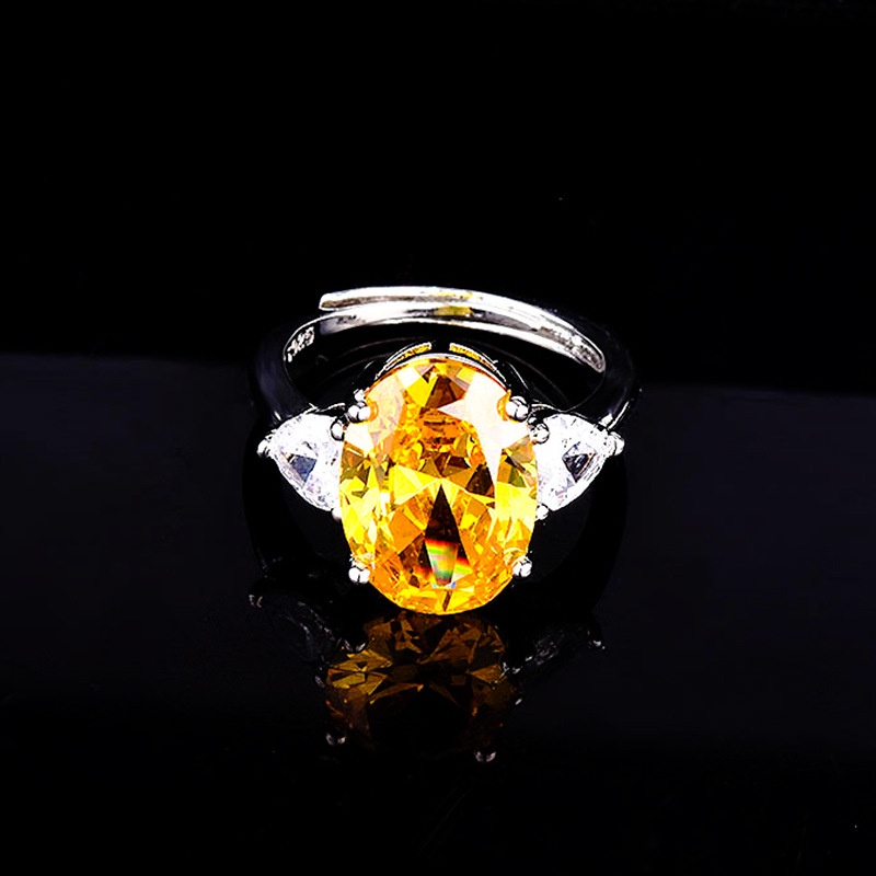 perak asli 925 cincin Wanita Kepribadian Kreatif Sederhana Kuning Batu Permata Cincin Dapat Disesuaikan Fashion Perhiasan CCC76