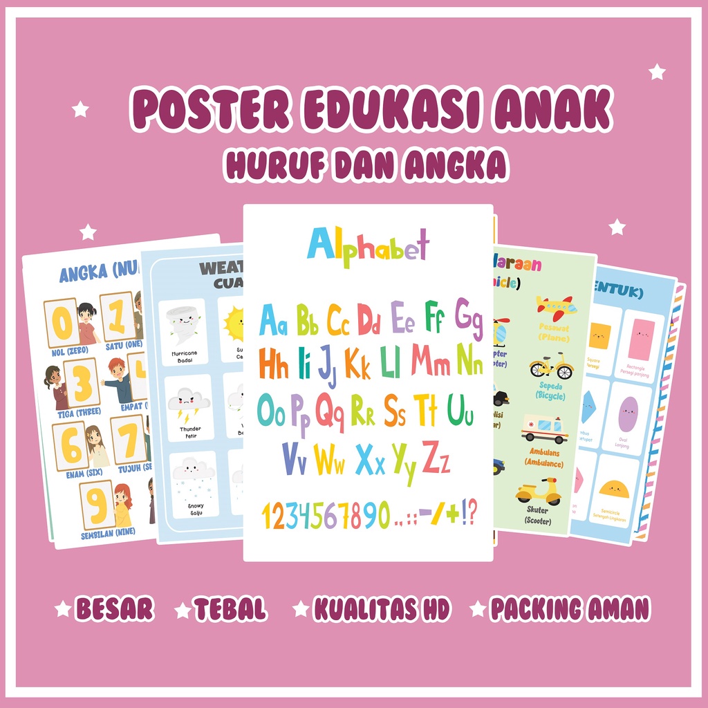 

POSTER DINDING EDUKASI ANAK BELAJAR HURUF ANGKA HEWAN BUAH HURUF HIJAIYAH BANYAK PILIHAN A3
