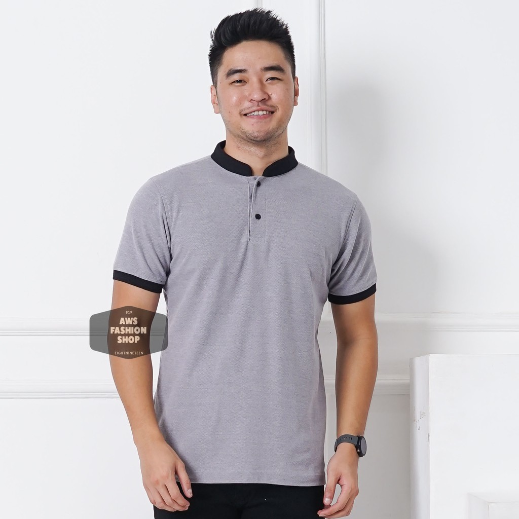 Kaos Polo Pria Polo Shirt Kerah Shanghai Polos Abu Muda BIG SIZE JUMBO XXL / 3XL 819-EightNineTeen