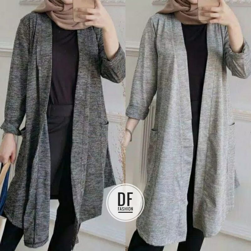 Outer/Cardigan Serat Kayu Polos Panjang Depan