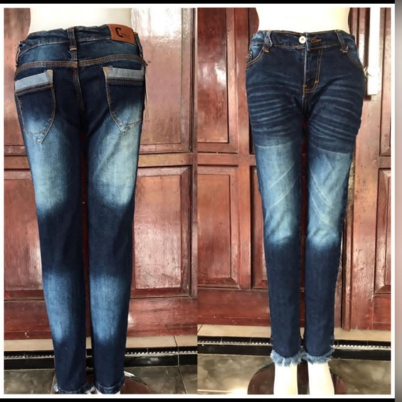 Celana Jeans Wanita Jeans Pensil Rawis