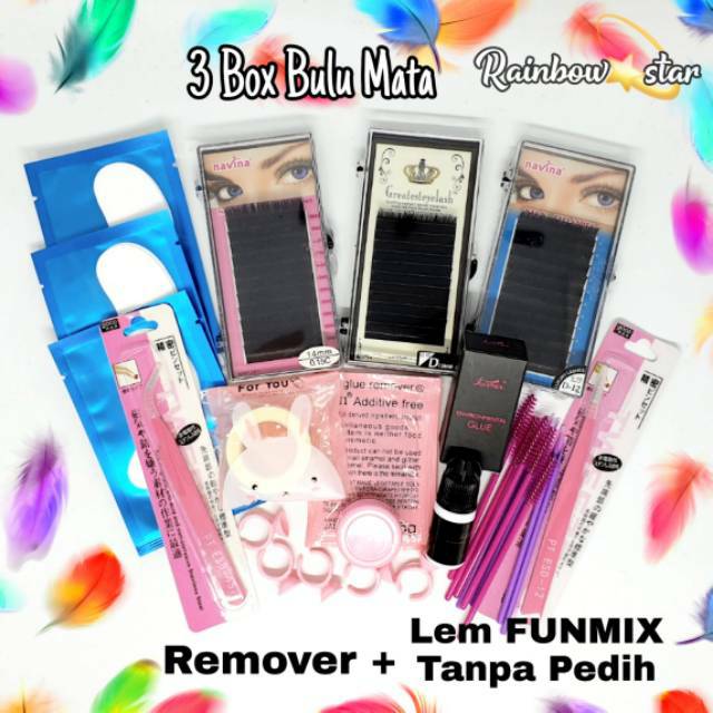 Paket Hemat Eyelash Extension 3/Paket Ekstensi Lem Funmix