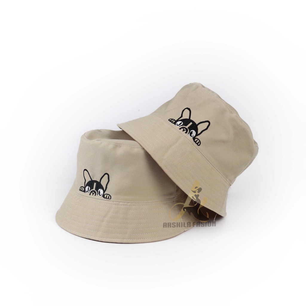 Topi Bucket Dewasa Perempuan Motif Bordir Dog