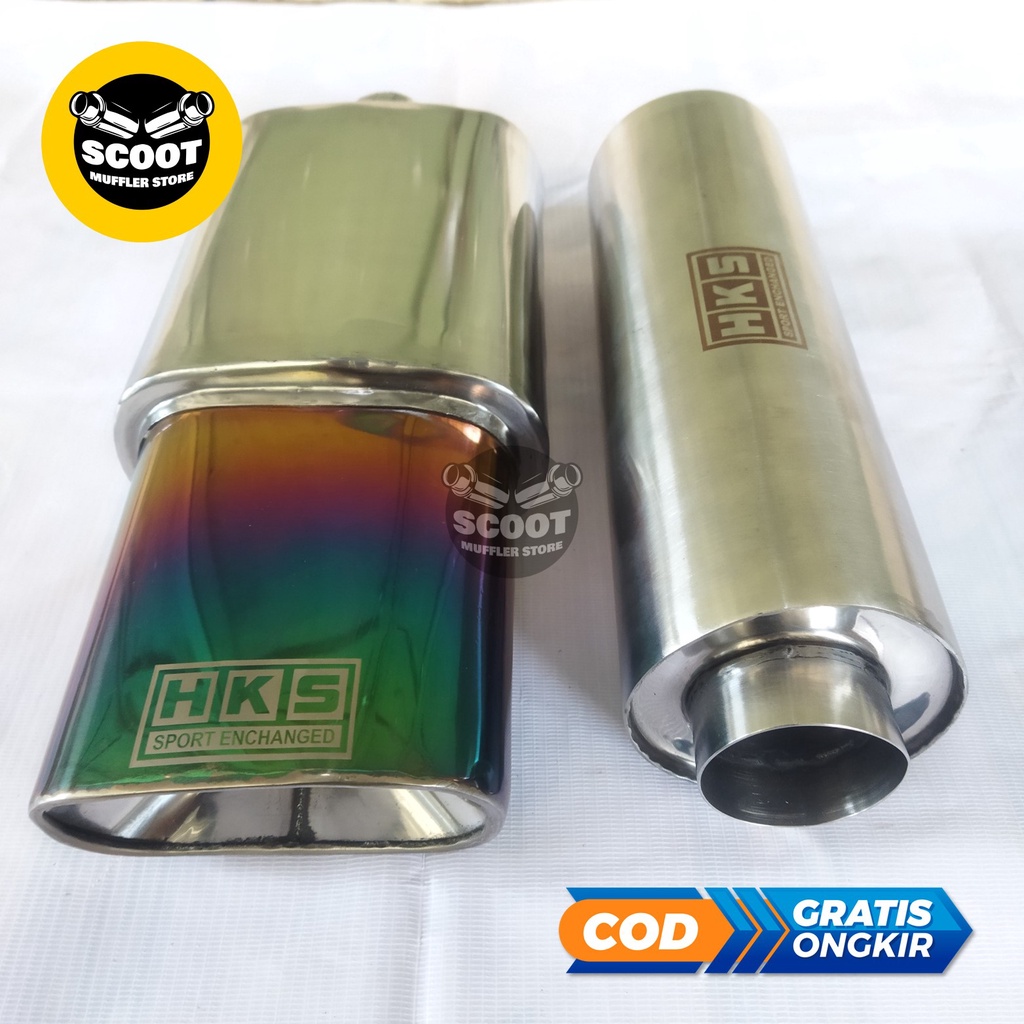 HKS Knalpot Racing Mobil Turbo Kotak Rainbow Suara Full Bass Paket Lengkap Dengan Resonator