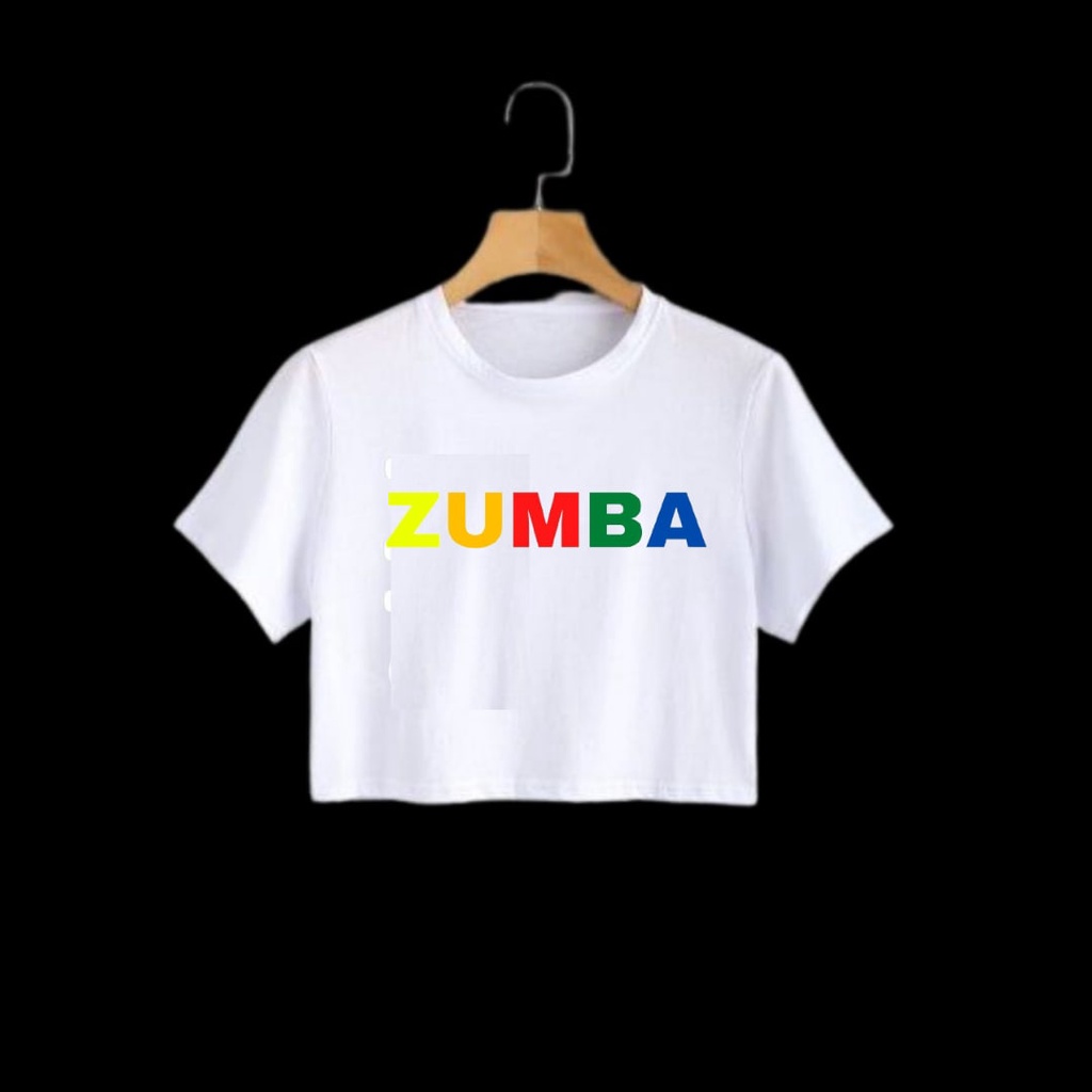 Clothing May - Kaos Crop Top Baju Senam Zumba Aerobic Pelangi Warna Warni Kaos Distro Croptop Atasan Krop Top Wanita Cewek Viral