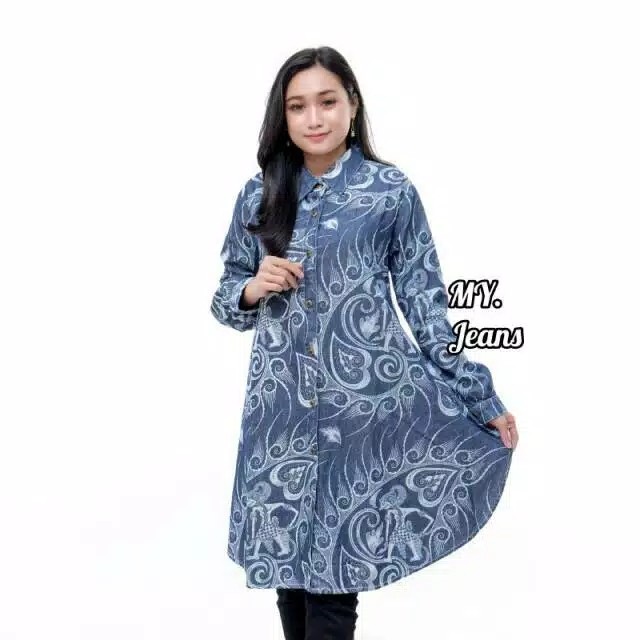 Tunik Batik Jeans Motif Terbaru 2020 Modern Modis Elegan Murah Berkualitas Asli Pekalongan