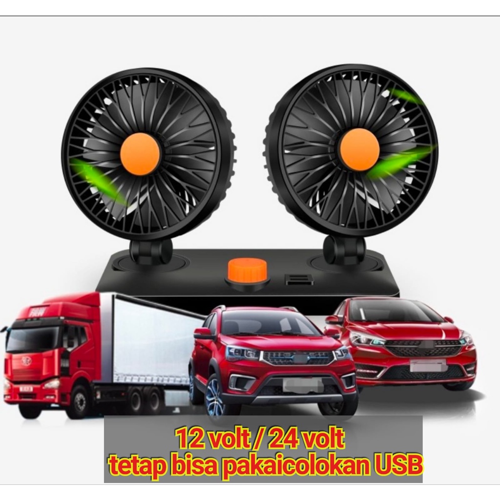 Kipas Angin Mobil 12 Volt 24 Volt / Double Fan Car USB Kipas Mini USB