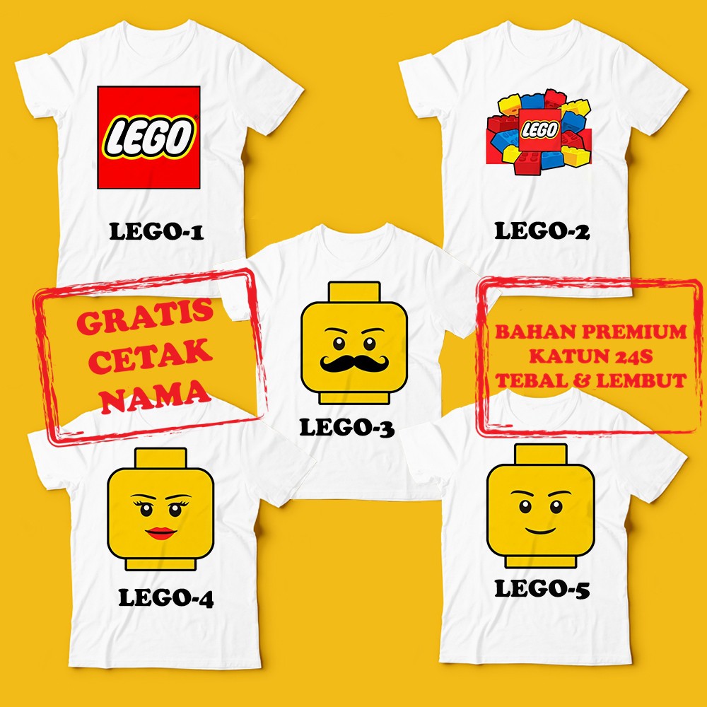 Premium - Kaos Lego Anak Kaos Couple Keluarga Bisa Print Nama Sablon Kaos Satuan