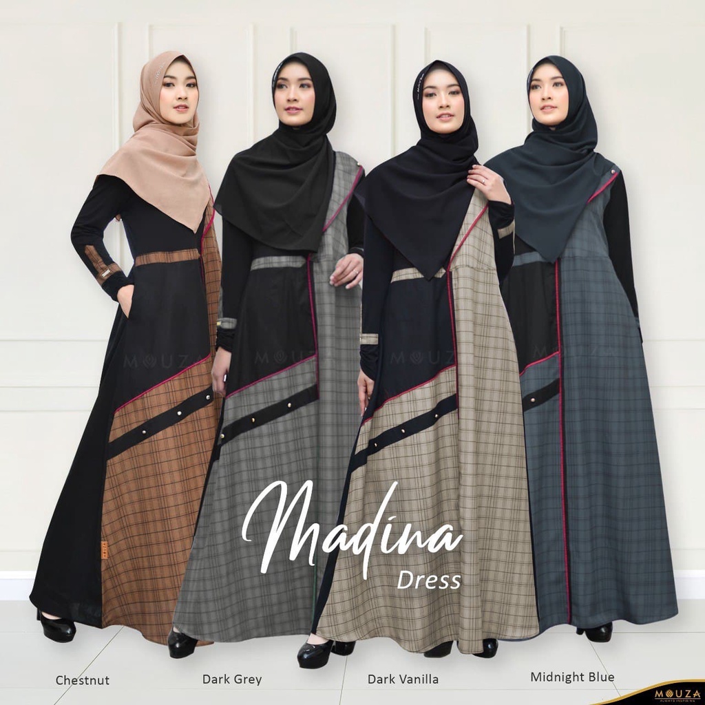 [Reiby] Gamis Polos Combinasi Kotak Asimetri Mouza Madina Dress by Mouza Indonesia
