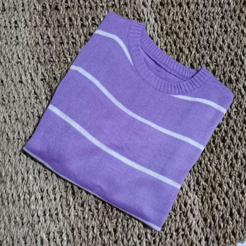 Atasan Rajut Sweater Rajut Knit Zia Adeline-Lilac - Putih