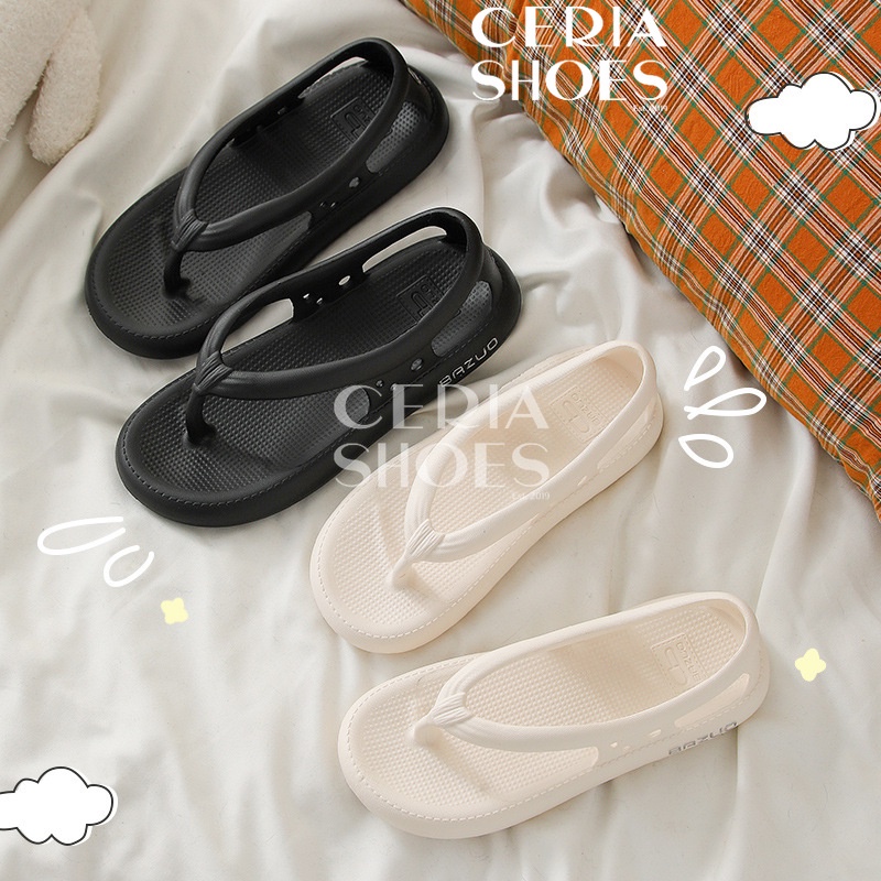 PVC Sandal Slipper Wanita Korean Import Rubber Jelly Elastic Non-Slip Karet Empuk Model Jepit Tali Belakang LUCKY