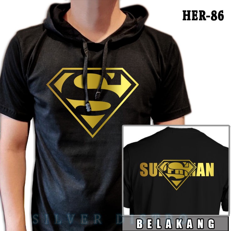 Kaos Superman Hoodie Dewasa HER-86 Logo Lama Gold Baju Distro Superhero Premium