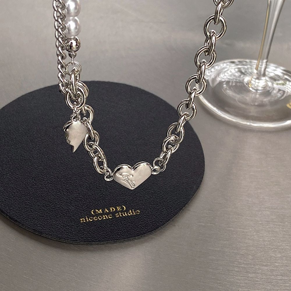 Kalung Rantai Klavikula Desain Salib Aksen Mutiara Berlian Imitasi Bahan Alloy Gaya Korea Untuk Unisex
