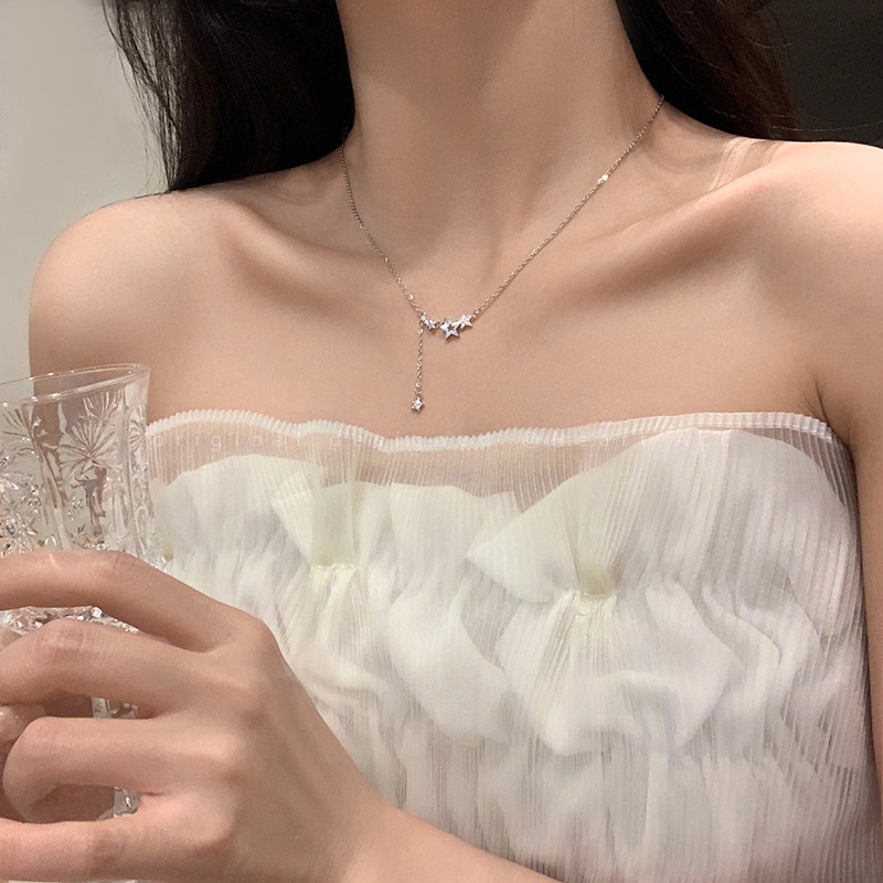 Kalung Liontin Bintang Rumbai Bahan S925 Silver Gaya Korea Untuk Wanita