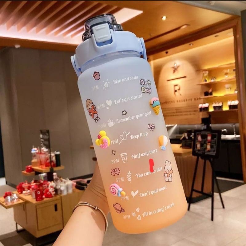 Botol Minum Motivasi  2 Liter Botol Minum Gradasi Sticker 2D Botol Minum Korea Penanda Waktu Viral 2000 ml